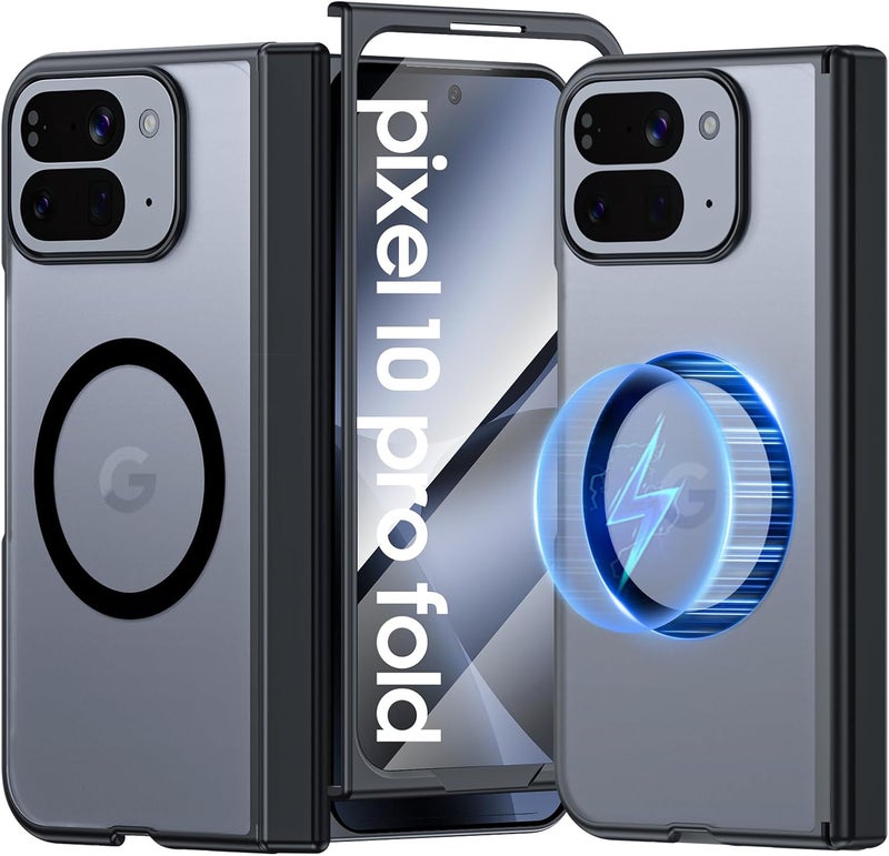 oupeigar for Google Pixel 10 Pro Fold Case Magnetic [Hinge Protection] [HD Screen Protector] [Translucent Matte] Slim Skin-Friendly&Smooth Touch Shockproof Phone Case for Pixel 10 Pro Fold (Black) - Image 1